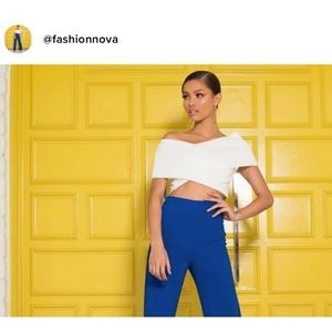 FASHION NOVA Off-Shoulder White Ribbed Crop Top Size XS